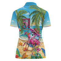 Flamingo Aloha Hawaii Women Polo Shirt It's 5 O’Clock Somewhere Tropical Vibes - Wonder Print Shop