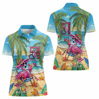 Flamingo Aloha Hawaii Women Polo Shirt It's 5 O’Clock Somewhere Tropical Vibes - Wonder Print Shop