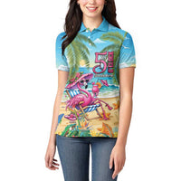 Flamingo Aloha Hawaii Women Polo Shirt It's 5 O’Clock Somewhere Tropical Vibes - Wonder Print Shop