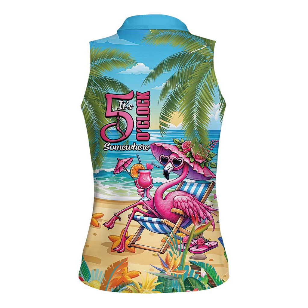 Flamingo Aloha Hawaii Women Sleeveless Polo Shirt It's 5 O’Clock Somewhere Tropical Vibes - Wonder Print Shop