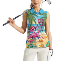 Flamingo Aloha Hawaii Women Sleeveless Polo Shirt It's 5 O’Clock Somewhere Tropical Vibes - Wonder Print Shop