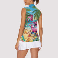 Flamingo Aloha Hawaii Women Sleeveless Polo Shirt It's 5 O’Clock Somewhere Tropical Vibes - Wonder Print Shop