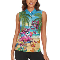 Flamingo Aloha Hawaii Women Sleeveless Polo Shirt It's 5 O’Clock Somewhere Tropical Vibes - Wonder Print Shop