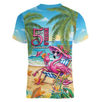 Flamingo Aloha Hawaii Women V-Neck T-Shirt It's 5 O’Clock Somewhere Tropical Vibes - Wonder Print Shop