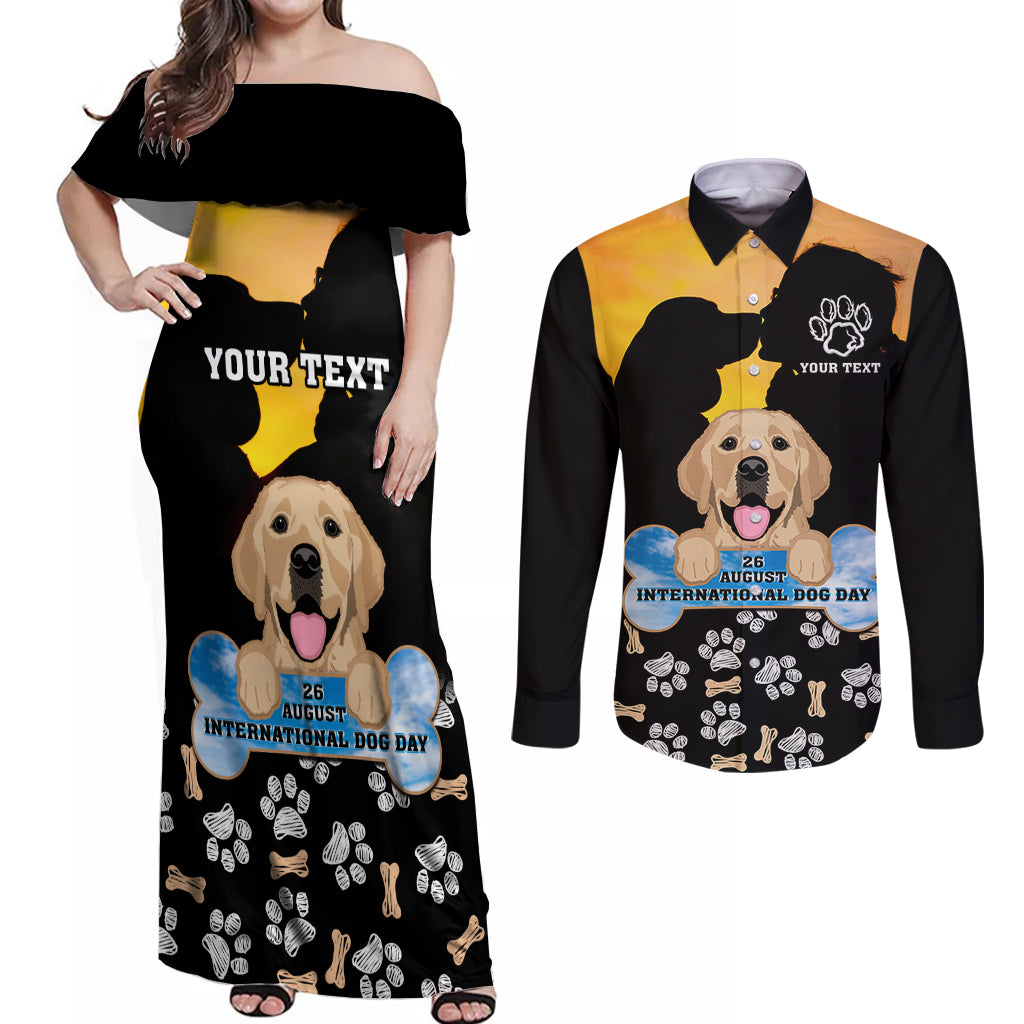 Custom International Dog Day Couples Matching Off Shoulder Maxi Dress and Long Sleeve Button Shirts Dogs Are The Magicians Of The Universe - Wonder Print Shop