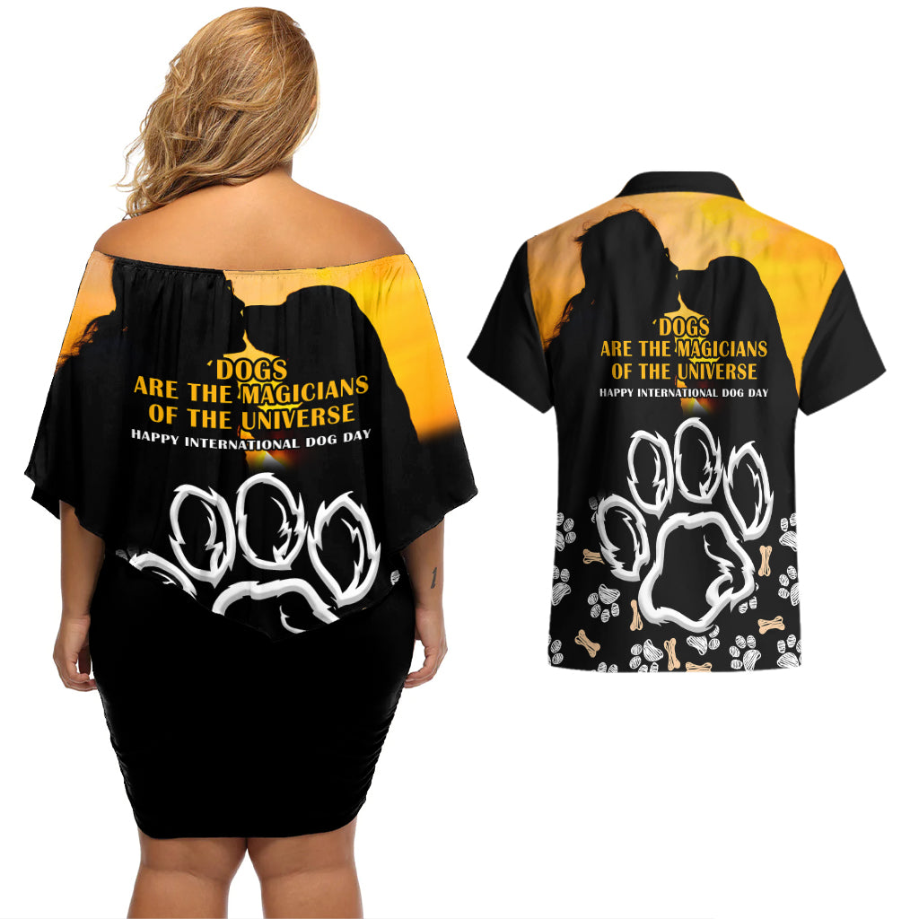 Custom International Dog Day Couples Matching Off Shoulder Short Dress and Hawaiian Shirt Dogs Are The Magicians Of The Universe - Wonder Print Shop