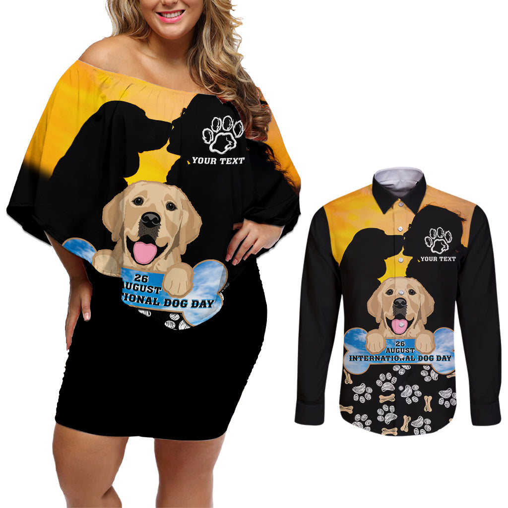 Custom International Dog Day Couples Matching Off Shoulder Short Dress and Long Sleeve Button Shirts Dogs Are The Magicians Of The Universe - Wonder Print Shop