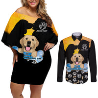 Custom International Dog Day Couples Matching Off Shoulder Short Dress and Long Sleeve Button Shirts Dogs Are The Magicians Of The Universe - Wonder Print Shop