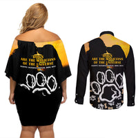 Custom International Dog Day Couples Matching Off Shoulder Short Dress and Long Sleeve Button Shirts Dogs Are The Magicians Of The Universe - Wonder Print Shop