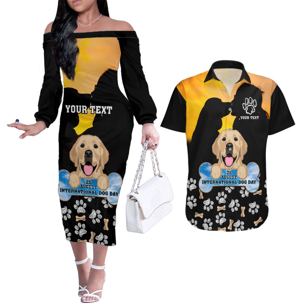 Custom International Dog Day Couples Matching Off The Shoulder Long Sleeve Dress and Hawaiian Shirt Dogs Are The Magicians Of The Universe - Wonder Print Shop