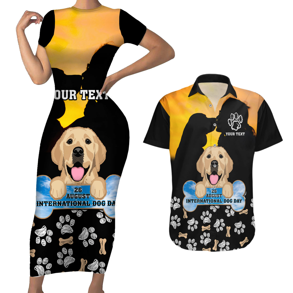 Custom International Dog Day Couples Matching Short Sleeve Bodycon Dress and Hawaiian Shirt Dogs Are The Magicians Of The Universe - Wonder Print Shop