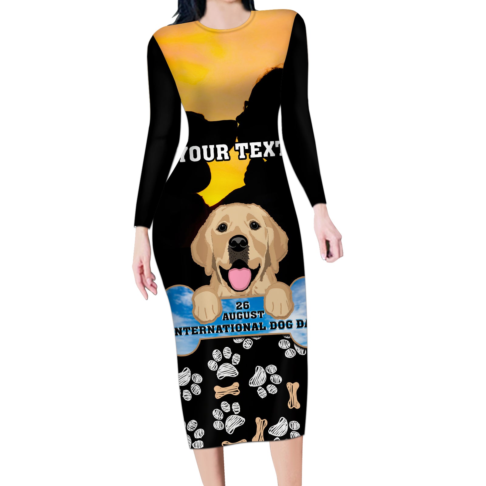 Custom International Dog Day Long Sleeve Bodycon Dress Dogs Are The Magicians Of The Universe - Wonder Print Shop