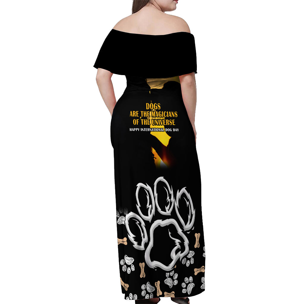 Custom International Dog Day Off Shoulder Maxi Dress Dogs Are The Magicians Of The Universe - Wonder Print Shop