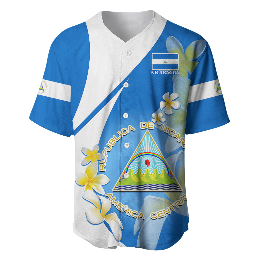 Nicaragua Independence Day Baseball Jersey Nicaraguan Coat of Arms With Sacuanjoche Flowers - Wonder Print Shop
