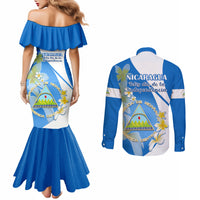 nicaragua-independence-day-couples-matching-mermaid-dress-and-long-sleeve-button-shirts-nicaraguan-coat-of-arms-with-sacuanjoche-flowers
