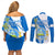Nicaragua Independence Day Couples Matching Off Shoulder Short Dress and Long Sleeve Button Shirts Nicaraguan Coat of Arms With Sacuanjoche Flowers - Wonder Print Shop