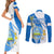 Nicaragua Independence Day Couples Matching Short Sleeve Bodycon Dress and Long Sleeve Button Shirts Nicaraguan Coat of Arms With Sacuanjoche Flowers - Wonder Print Shop