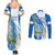 Nicaragua Independence Day Couples Matching Summer Maxi Dress and Long Sleeve Button Shirts Nicaraguan Coat of Arms With Sacuanjoche Flowers - Wonder Print Shop