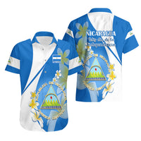 Nicaragua Independence Day Hawaiian Shirt Nicaraguan Coat of Arms With Sacuanjoche Flowers - Wonder Print Shop