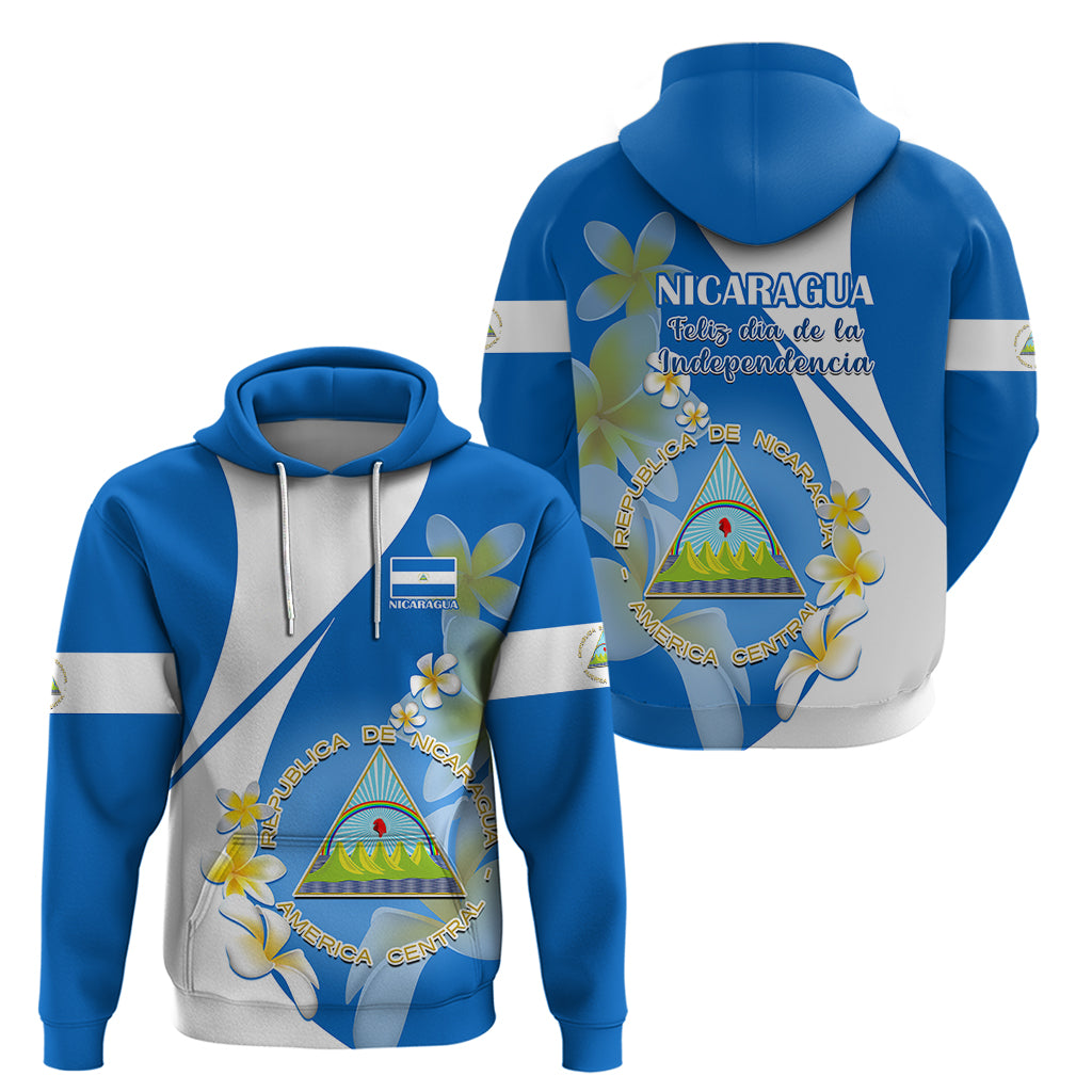 Nicaragua Independence Day Hoodie Nicaraguan Coat of Arms With Sacuanjoche Flowers - Wonder Print Shop