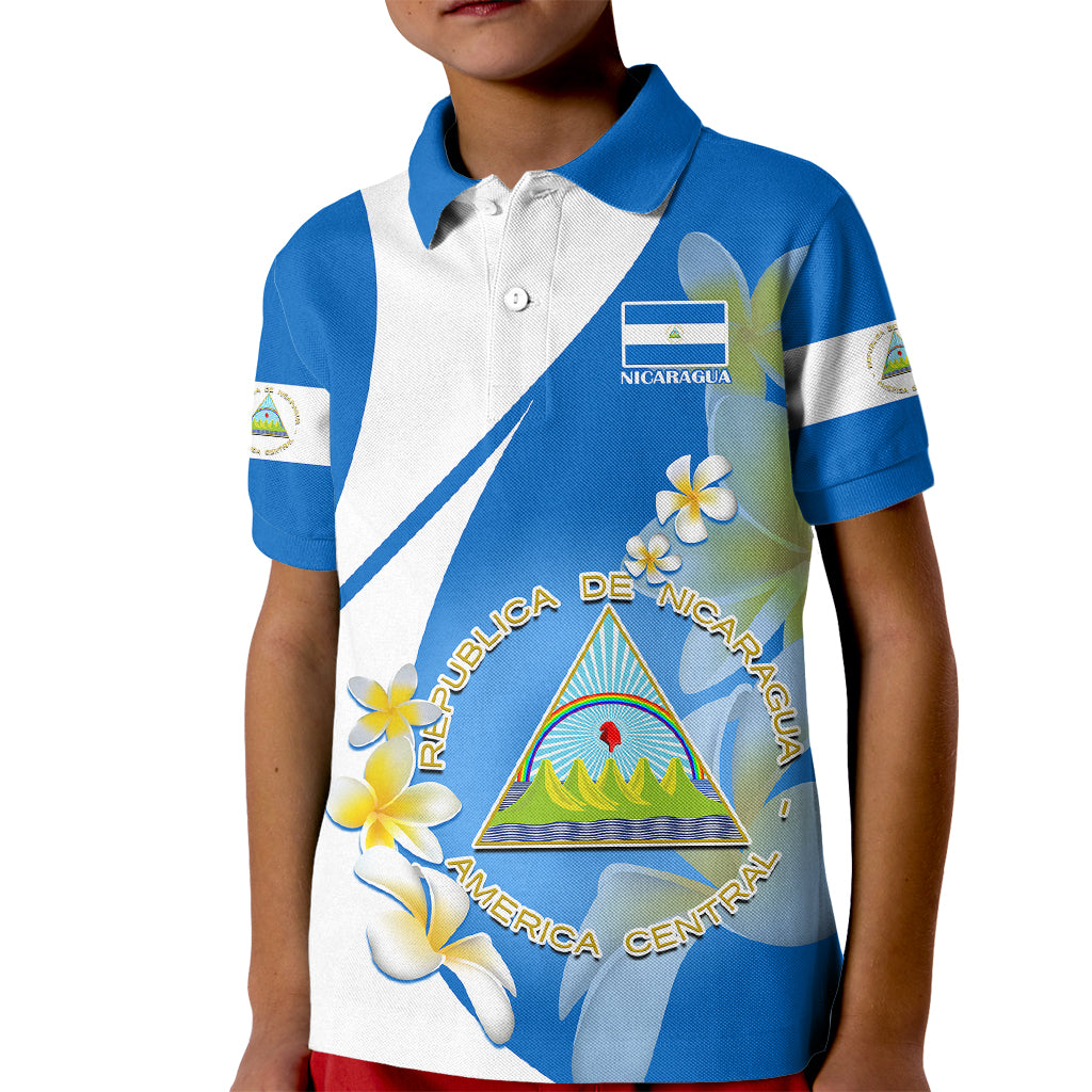 Nicaragua Independence Day Kid Polo Shirt Nicaraguan Coat of Arms With Sacuanjoche Flowers - Wonder Print Shop