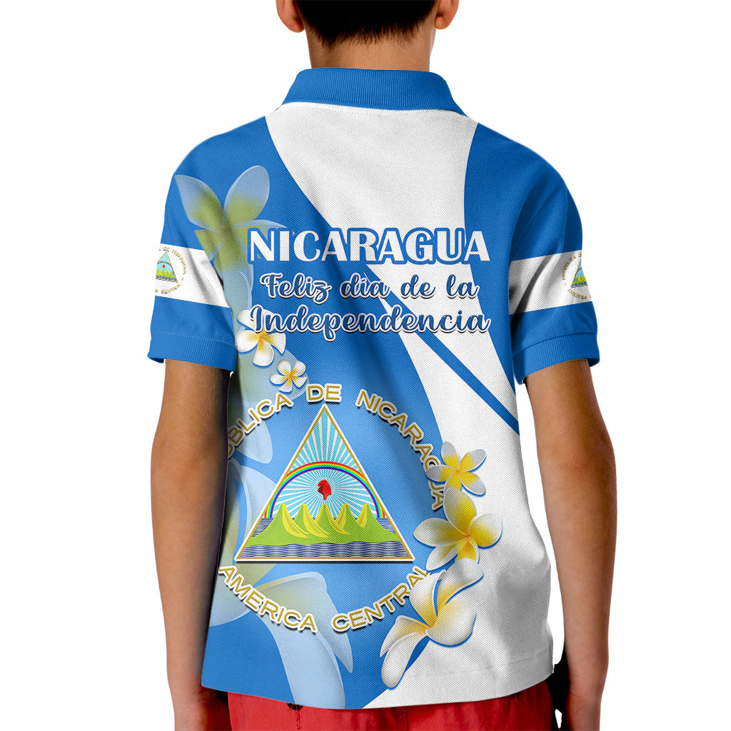 Nicaragua Independence Day Kid Polo Shirt Nicaraguan Coat of Arms With Sacuanjoche Flowers - Wonder Print Shop