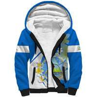 Nicaragua Independence Day Sherpa Hoodie Nicaraguan Coat of Arms With Sacuanjoche Flowers - Wonder Print Shop
