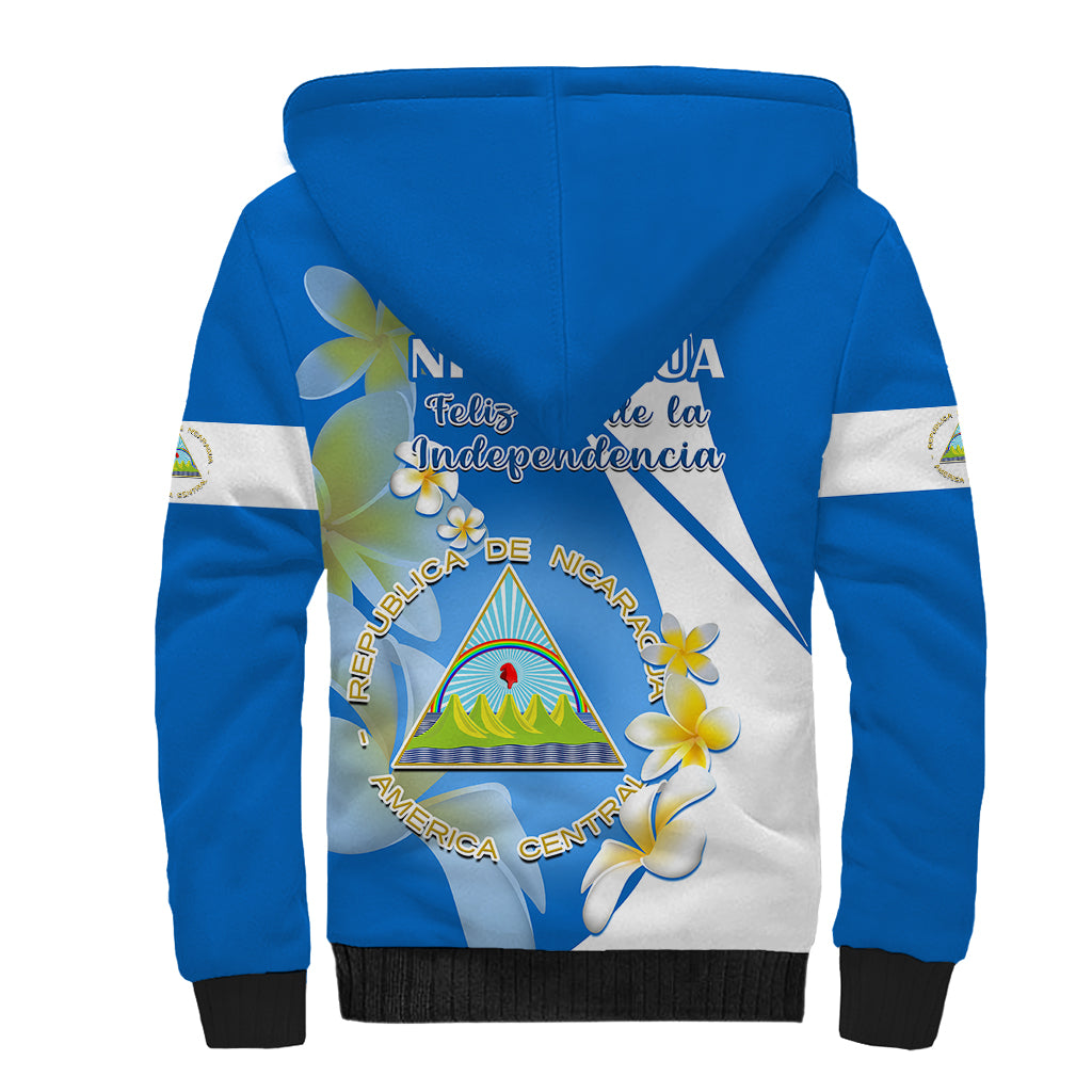 Nicaragua Independence Day Sherpa Hoodie Nicaraguan Coat of Arms With Sacuanjoche Flowers - Wonder Print Shop
