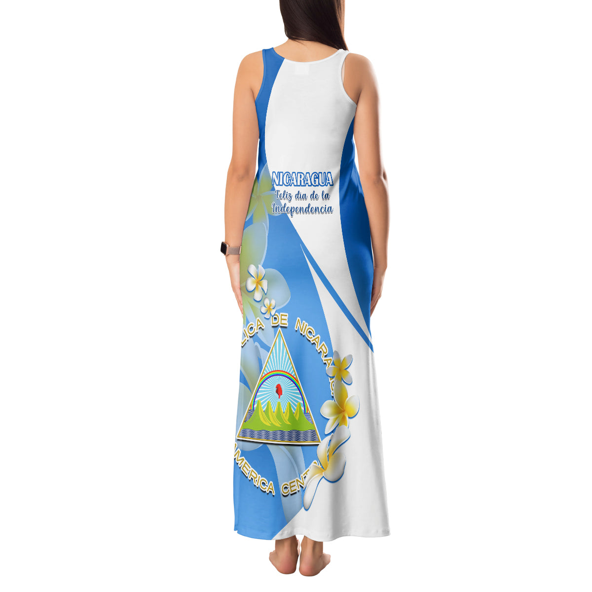 Nicaragua Independence Day Tank Maxi Dress Nicaraguan Coat of Arms With Sacuanjoche Flowers - Wonder Print Shop