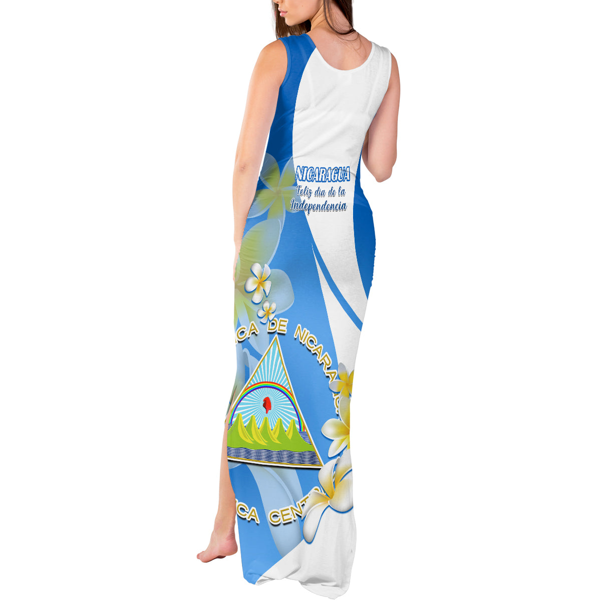 Nicaragua Independence Day Tank Maxi Dress Nicaraguan Coat of Arms With Sacuanjoche Flowers - Wonder Print Shop