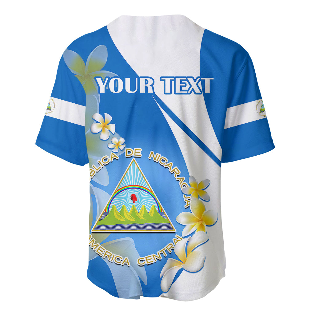 Custom Nicaragua Independence Day Baseball Jersey Nicaraguan Coat of Arms With Sacuanjoche Flowers - Wonder Print Shop