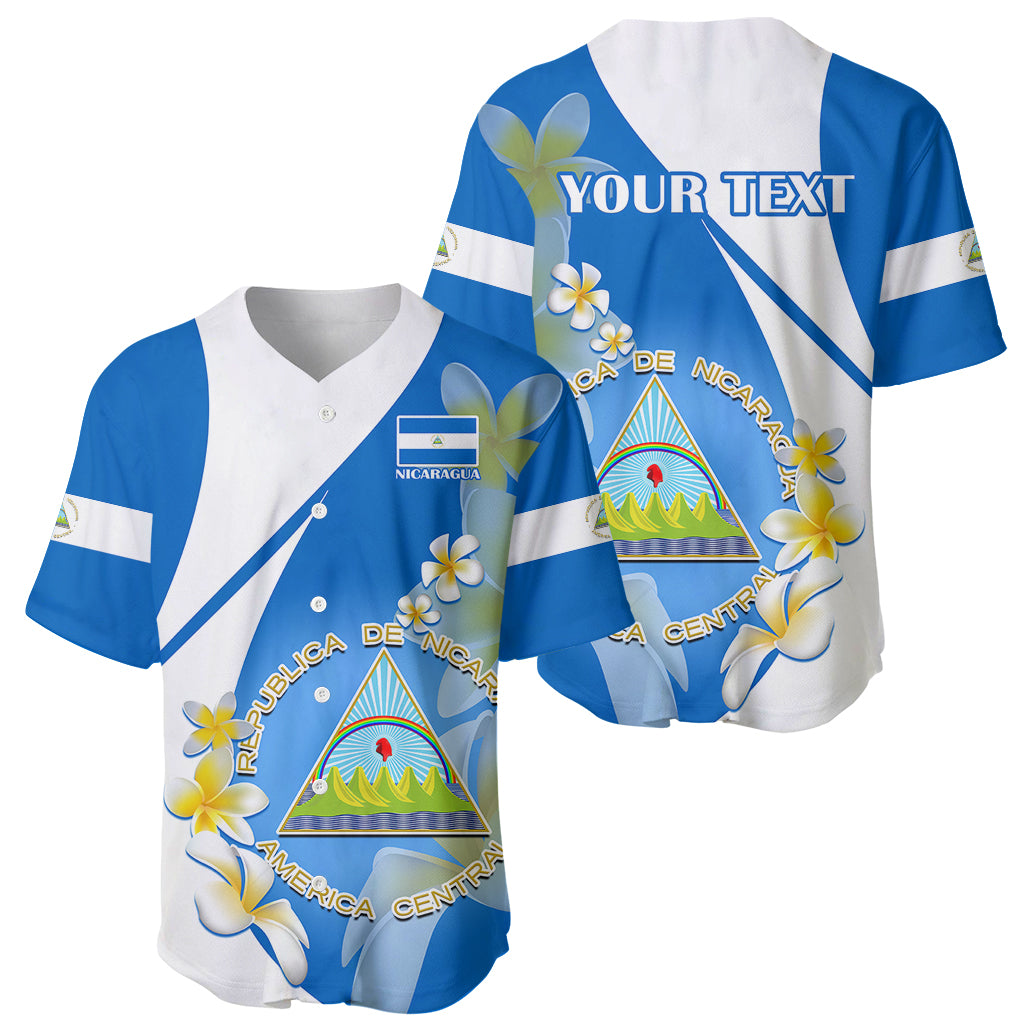 Custom Nicaragua Independence Day Baseball Jersey Nicaraguan Coat of Arms With Sacuanjoche Flowers - Wonder Print Shop
