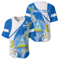 Custom Nicaragua Independence Day Baseball Jersey Nicaraguan Coat of Arms With Sacuanjoche Flowers - Wonder Print Shop