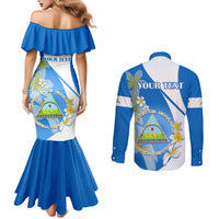 custom-nicaragua-independence-day-couples-matching-mermaid-dress-and-long-sleeve-button-shirts-nicaraguan-coat-of-arms-with-sacuanjoche-flowers