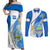 Custom Nicaragua Independence Day Couples Matching Off Shoulder Maxi Dress and Long Sleeve Button Shirts Nicaraguan Coat of Arms With Sacuanjoche Flowers - Wonder Print Shop