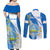 Custom Nicaragua Independence Day Couples Matching Off Shoulder Maxi Dress and Long Sleeve Button Shirts Nicaraguan Coat of Arms With Sacuanjoche Flowers - Wonder Print Shop
