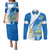 Custom Nicaragua Independence Day Couples Matching Puletasi Dress and Long Sleeve Button Shirts Nicaraguan Coat of Arms With Sacuanjoche Flowers - Wonder Print Shop