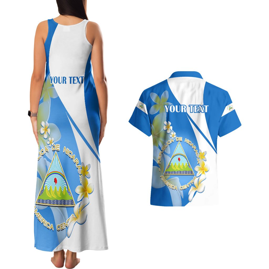 Custom Nicaragua Independence Day Couples Matching Tank Maxi Dress And Hawaiian Shirt Nicaraguan Coat of Arms With Sacuanjoche Flowers - Wonder Print Shop
