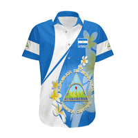 Custom Nicaragua Independence Day Hawaiian Shirt Nicaraguan Coat of Arms With Sacuanjoche Flowers - Wonder Print Shop