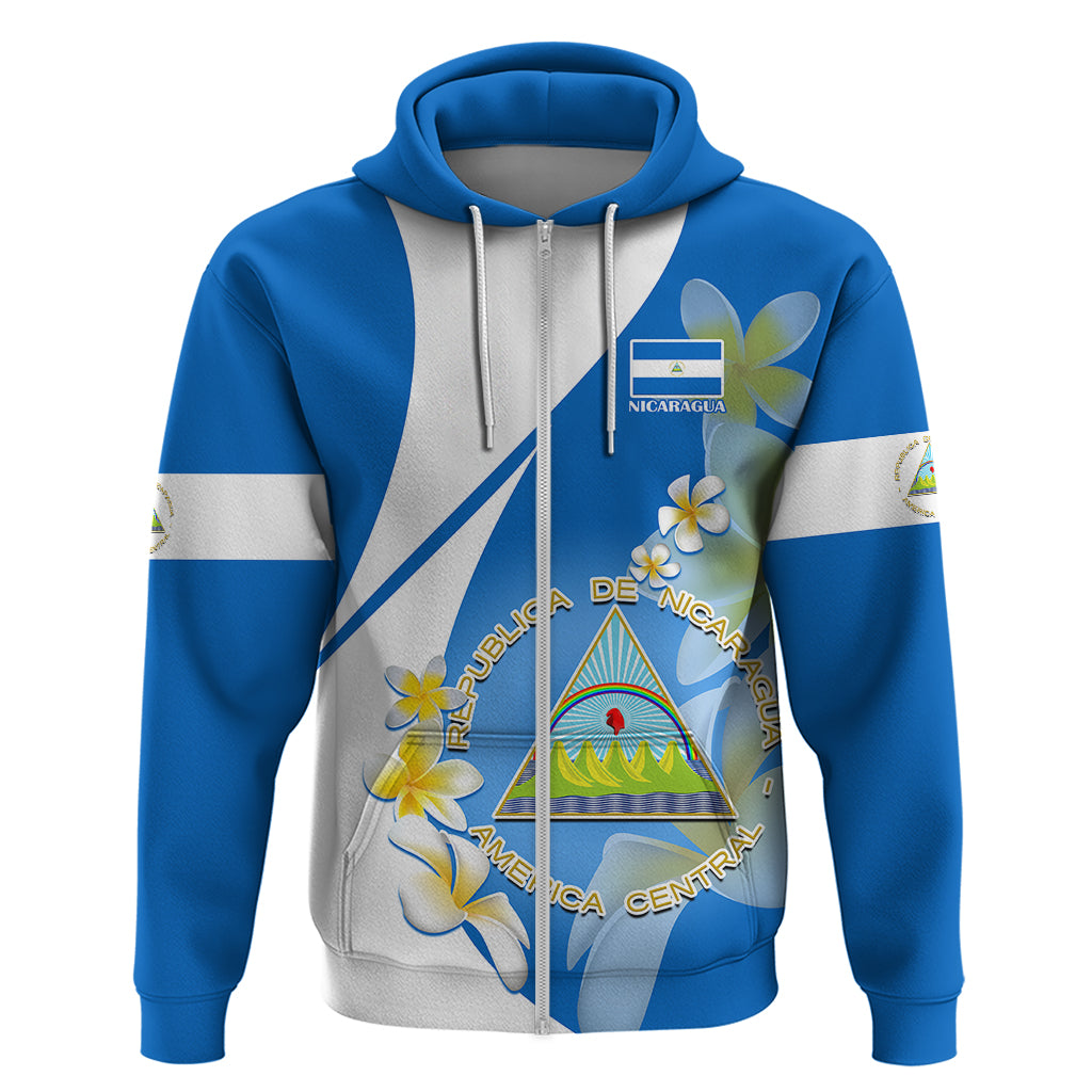 Custom Nicaragua Independence Day Hoodie Nicaraguan Coat of Arms With Sacuanjoche Flowers - Wonder Print Shop