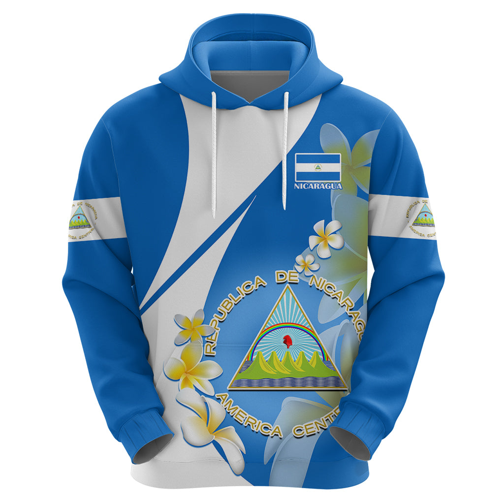 Custom Nicaragua Independence Day Hoodie Nicaraguan Coat of Arms With Sacuanjoche Flowers - Wonder Print Shop