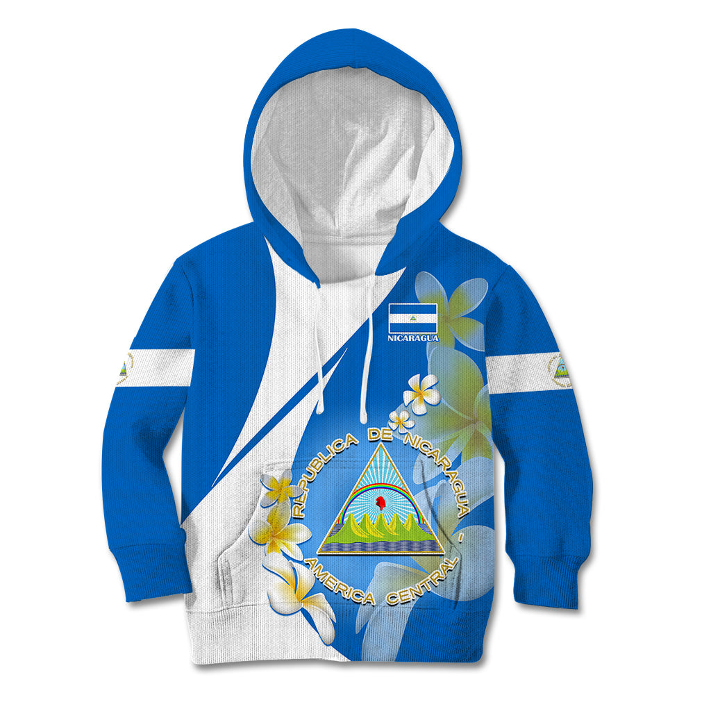 Custom Nicaragua Independence Day Kid Hoodie Nicaraguan Coat of Arms With Sacuanjoche Flowers - Wonder Print Shop