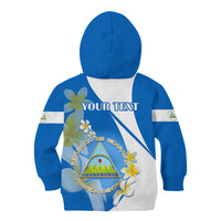 Custom Nicaragua Independence Day Kid Hoodie Nicaraguan Coat of Arms With Sacuanjoche Flowers - Wonder Print Shop