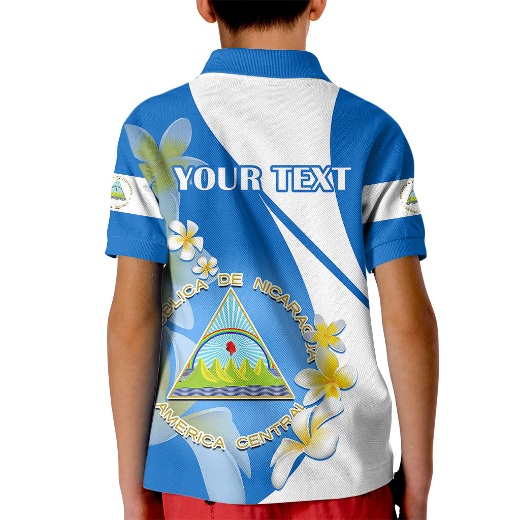 Custom Nicaragua Independence Day Kid Polo Shirt Nicaraguan Coat of Arms With Sacuanjoche Flowers - Wonder Print Shop