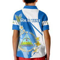Custom Nicaragua Independence Day Kid Polo Shirt Nicaraguan Coat of Arms With Sacuanjoche Flowers - Wonder Print Shop