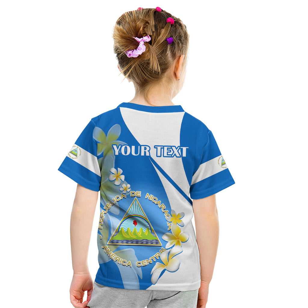 Custom Nicaragua Independence Day Kid T Shirt Nicaraguan Coat of Arms With Sacuanjoche Flowers - Wonder Print Shop