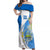 Custom Nicaragua Independence Day Off Shoulder Maxi Dress Nicaraguan Coat of Arms With Sacuanjoche Flowers - Wonder Print Shop