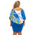 Custom Nicaragua Independence Day Off Shoulder Short Dress Nicaraguan Coat of Arms With Sacuanjoche Flowers - Wonder Print Shop