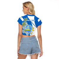 Custom Nicaragua Independence Day Raglan Cropped T Shirt Nicaraguan Coat of Arms With Sacuanjoche Flowers - Wonder Print Shop
