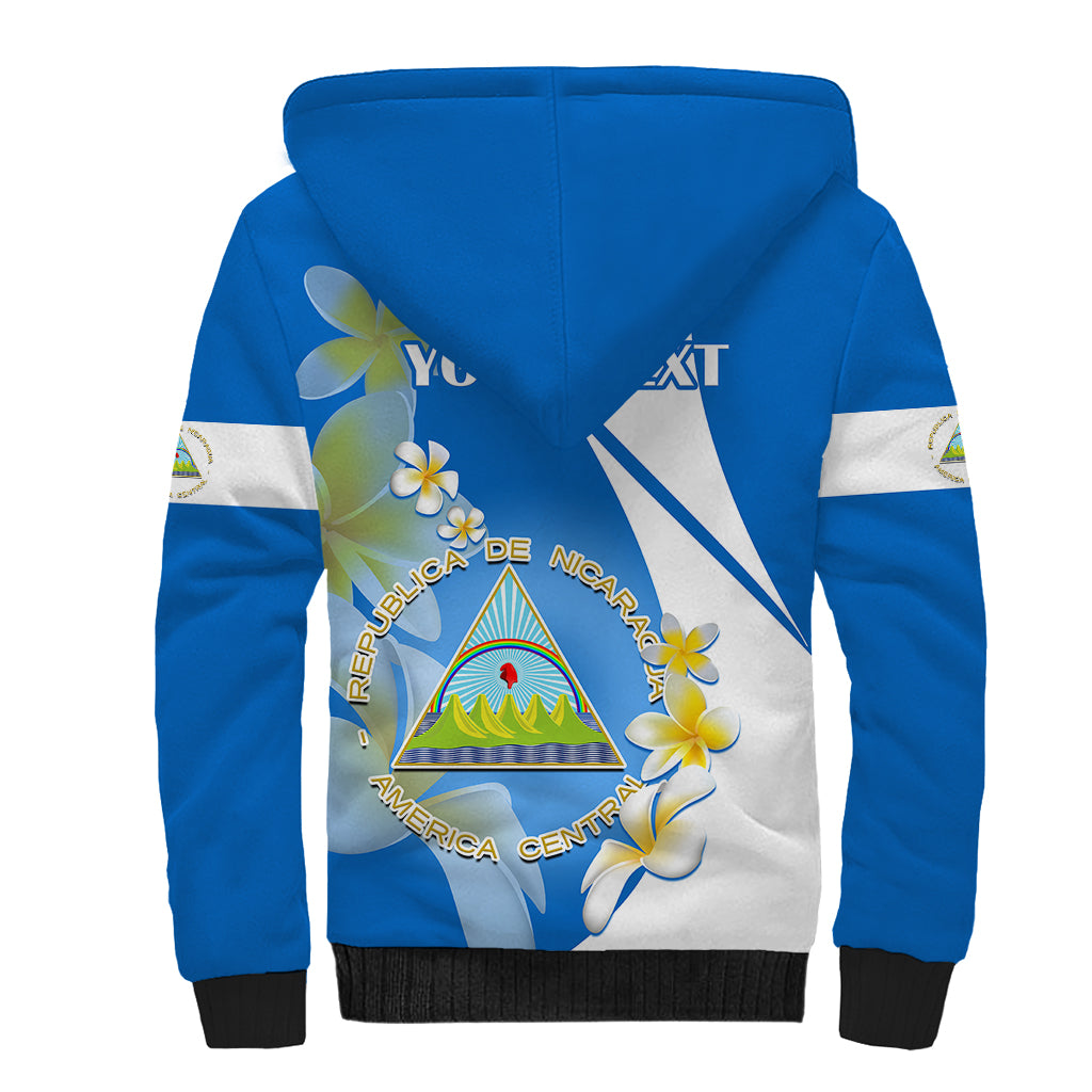 Custom Nicaragua Independence Day Sherpa Hoodie Nicaraguan Coat of Arms With Sacuanjoche Flowers - Wonder Print Shop